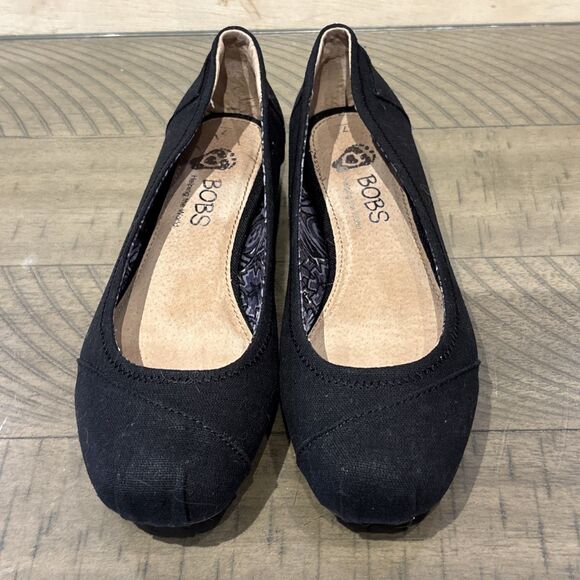 Bobs Skechers Shoes Women’s Size 7 Black Woven Slip On ballet flats - Picture 4 of 8